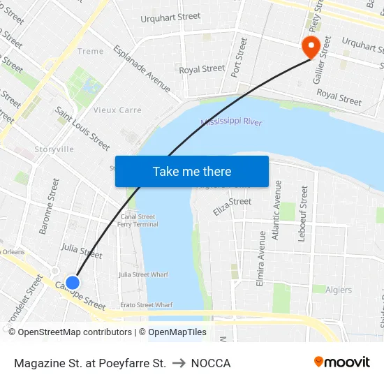 Magazine St. at Poeyfarre St. to NOCCA map