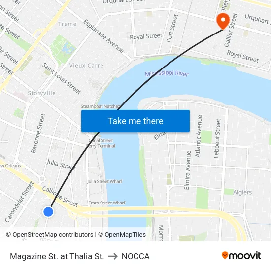 Magazine St. at Thalia St. to NOCCA map