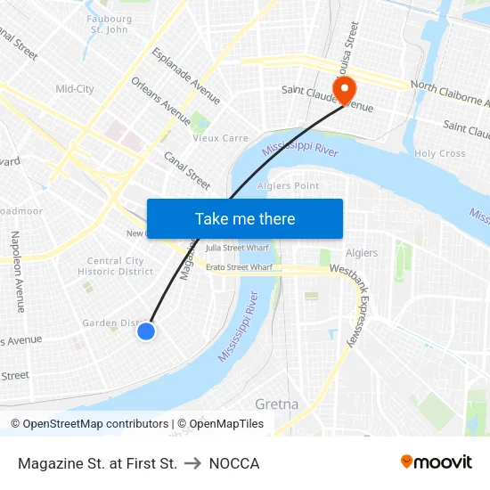 Magazine St. at First St. to NOCCA map