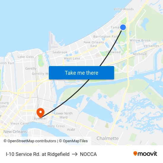 I-10 Service Rd. at Ridgefield to NOCCA map