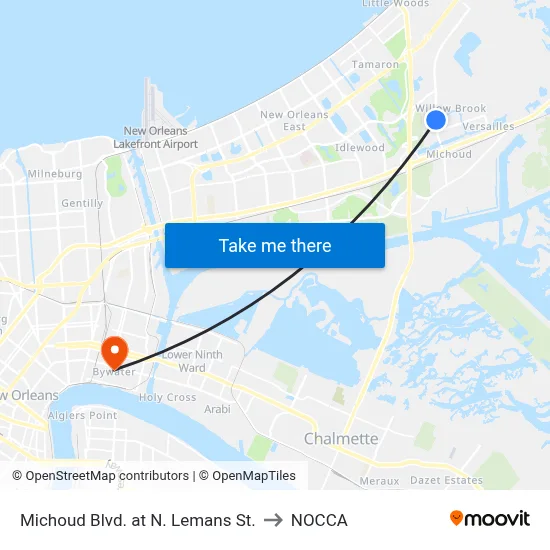 Michoud Blvd. at N. Lemans St. to NOCCA map