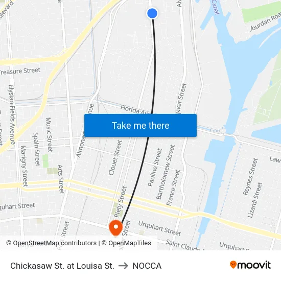 Chickasaw St. at Louisa St. to NOCCA map