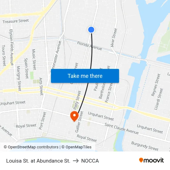 Louisa St. at Abundance St. to NOCCA map