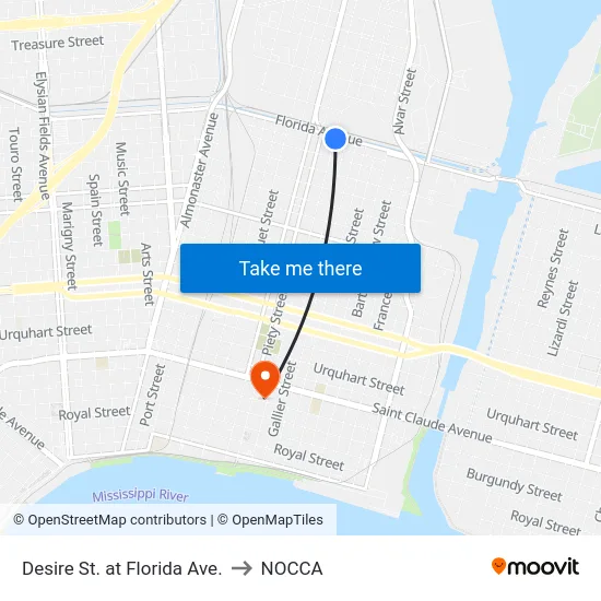Desire St. at Florida Ave. to NOCCA map