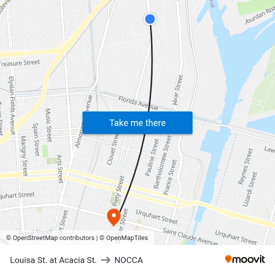 Louisa St. at Acacia St. to NOCCA map