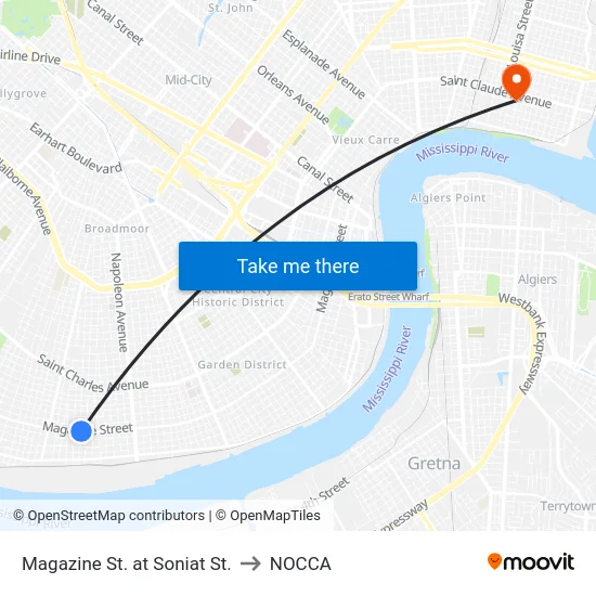 Magazine St. at Soniat St. to NOCCA map