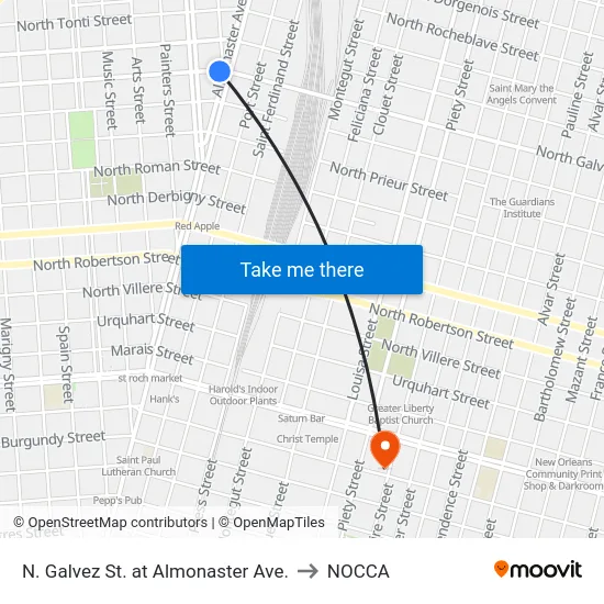 N. Galvez St. at Almonaster Ave. to NOCCA map