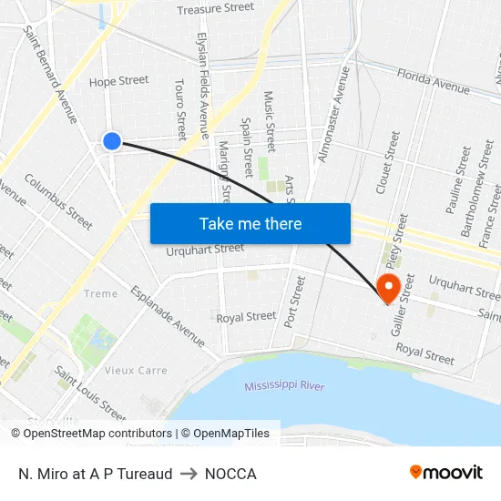 N. Miro at A P Tureaud to NOCCA map