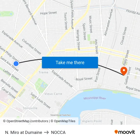 N. Miro at Dumaine to NOCCA map