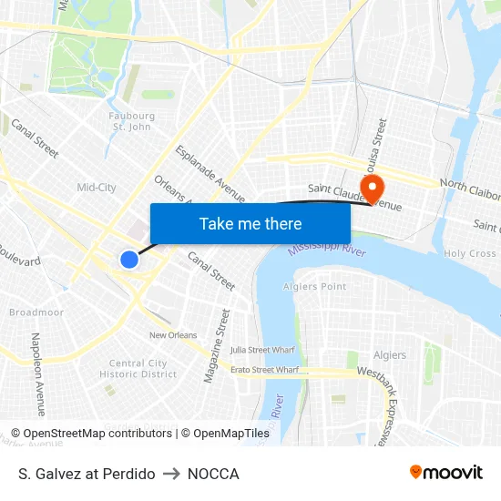 S. Galvez at Perdido to NOCCA map