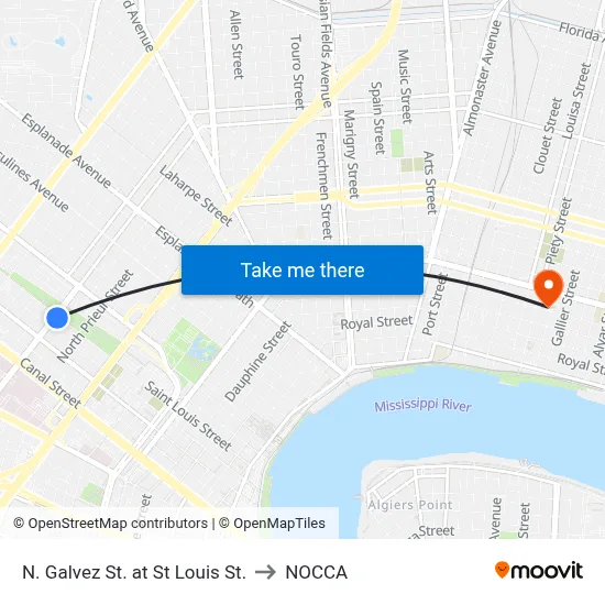 N. Galvez St. at St Louis St. to NOCCA map