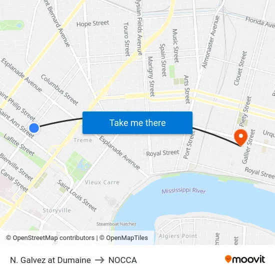 N. Galvez at Dumaine to NOCCA map