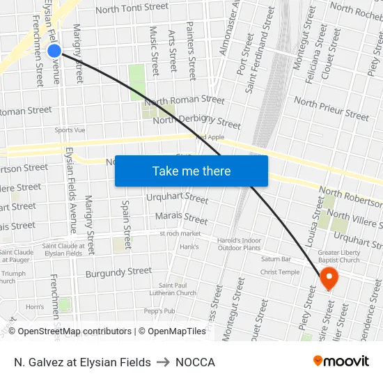 N. Galvez at Elysian Fields to NOCCA map