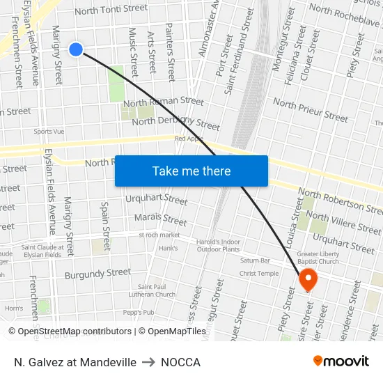 N. Galvez at Mandeville to NOCCA map