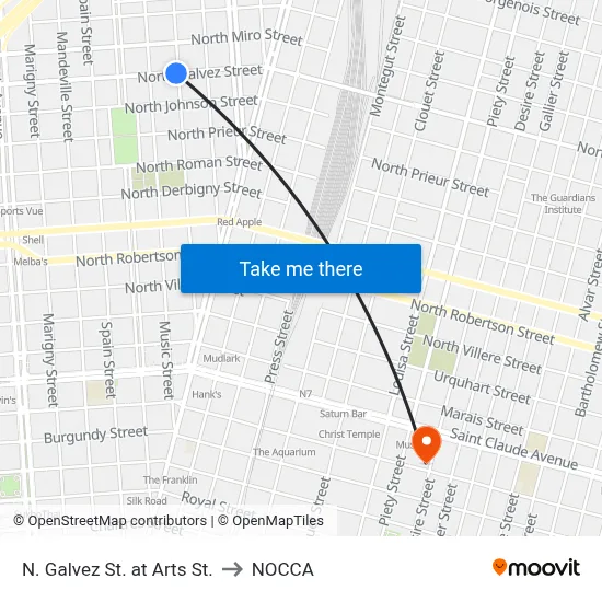 N. Galvez St. at Arts St. to NOCCA map
