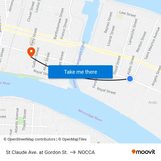 St Claude Ave. at Gordon St. to NOCCA map