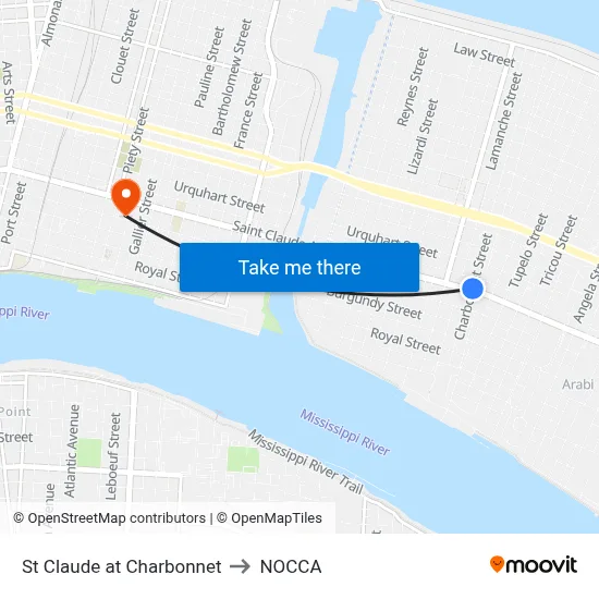 St Claude at Charbonnet to NOCCA map