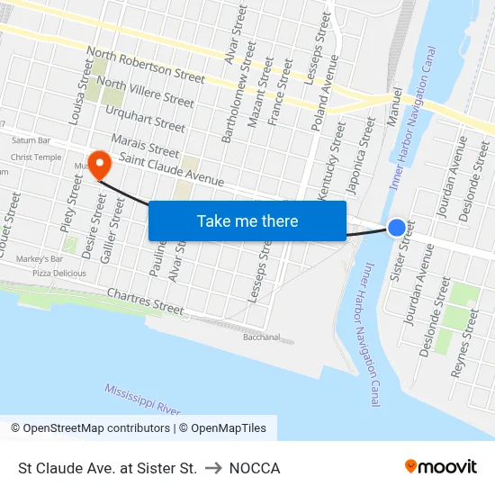 St Claude Ave. at Sister St. to NOCCA map