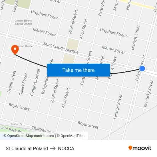 St Claude at Poland to NOCCA map