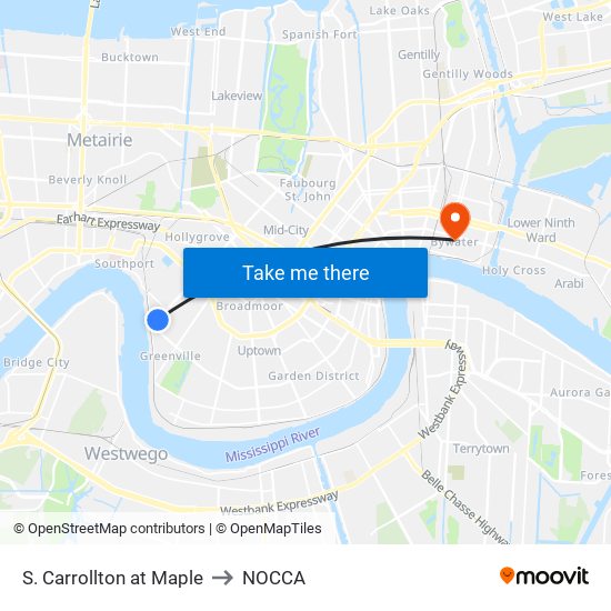 S. Carrollton at Maple to NOCCA map