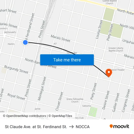 St Claude Ave. at St. Ferdinand St. to NOCCA map