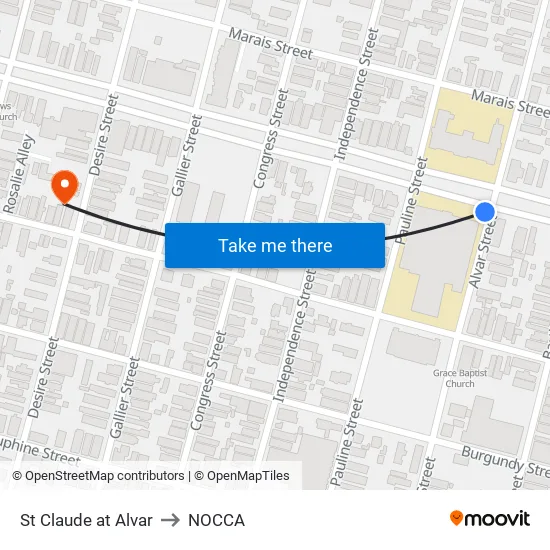 St Claude at Alvar to NOCCA map