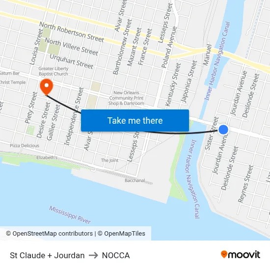 St Claude + Jourdan to NOCCA map