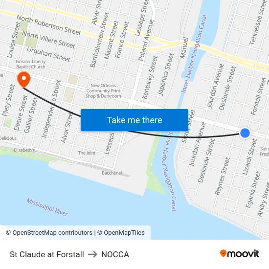 St Claude at Forstall to NOCCA map