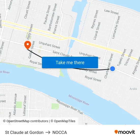 St Claude at Gordon to NOCCA map