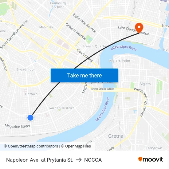 Napoleon Ave. at Prytania St. to NOCCA map