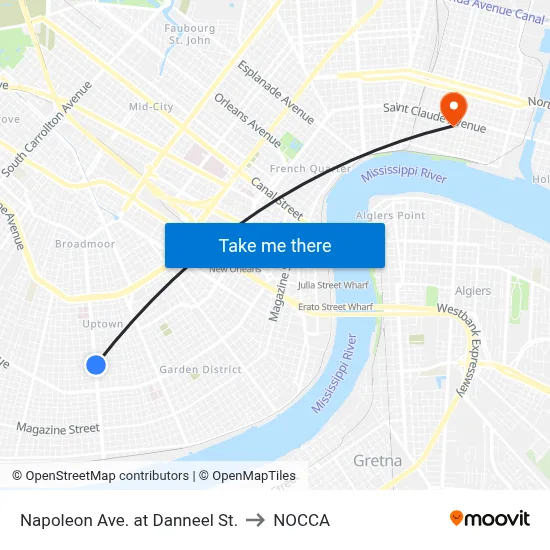Napoleon Ave. at Danneel St. to NOCCA map