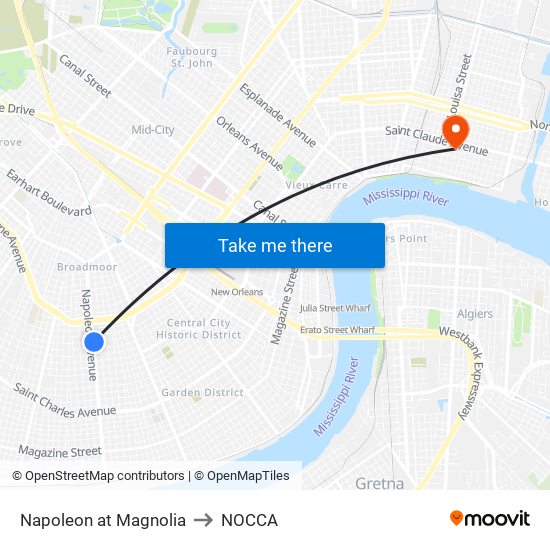 Napoleon at Magnolia to NOCCA map