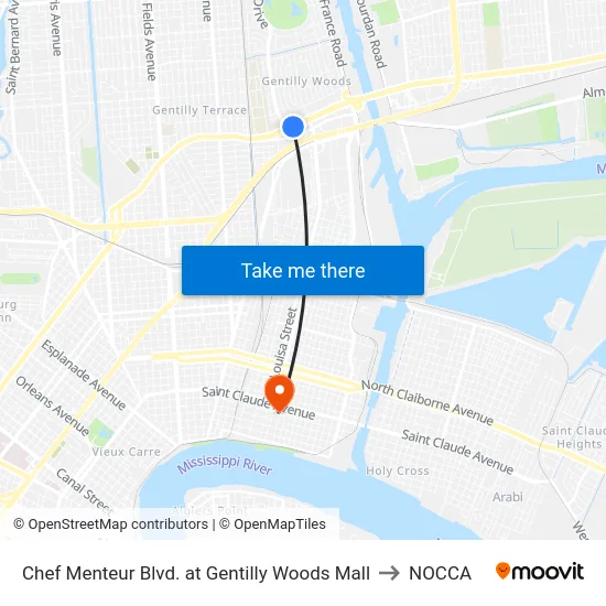 Chef Menteur Blvd. at Gentilly Woods Mall to NOCCA map