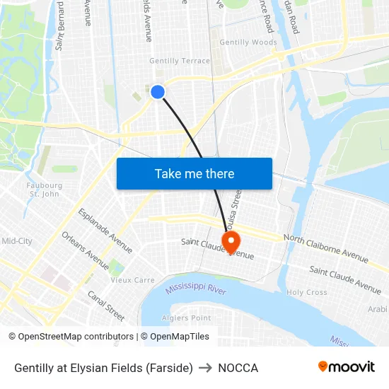 Gentilly at Elysian Fields (Farside) to NOCCA map