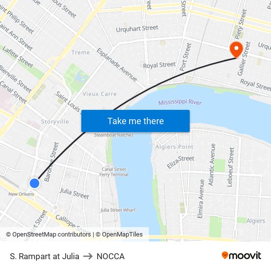 S. Rampart at Julia to NOCCA map