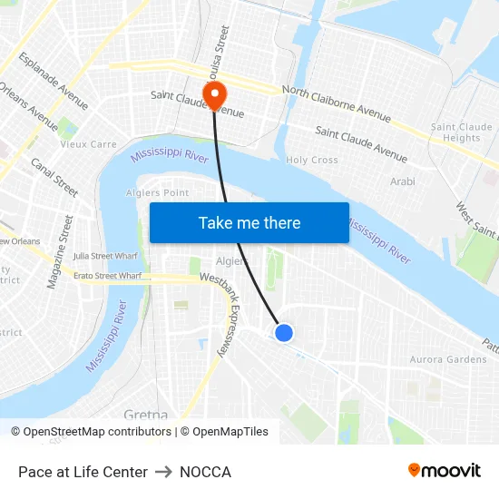 Pace at Life Center to NOCCA map