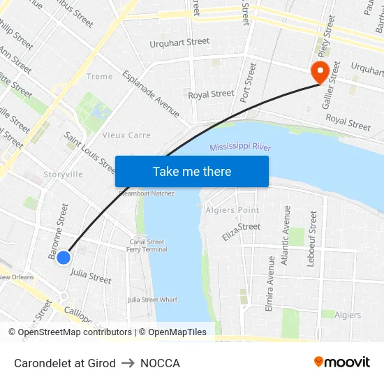 Carondelet at Girod to NOCCA map