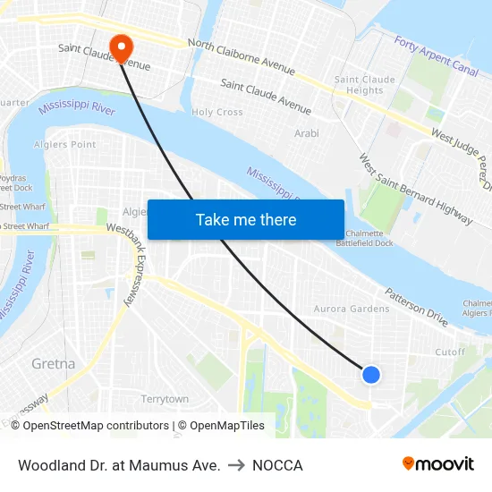 Woodland Dr. at Maumus Ave. to NOCCA map