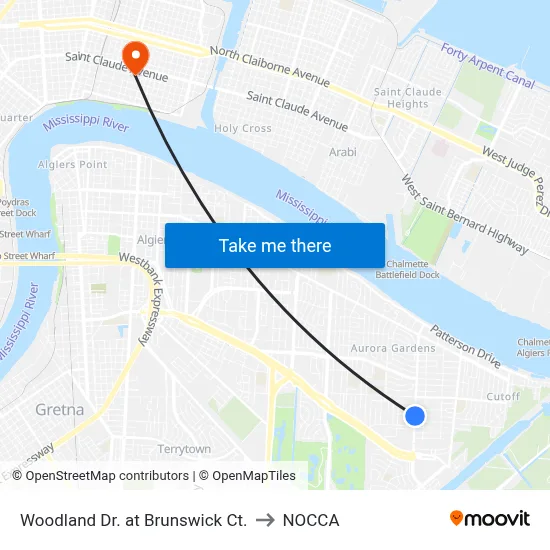 Woodland Dr. at Brunswick Ct. to NOCCA map