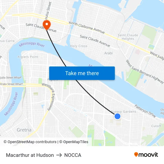 Macarthur at Hudson to NOCCA map