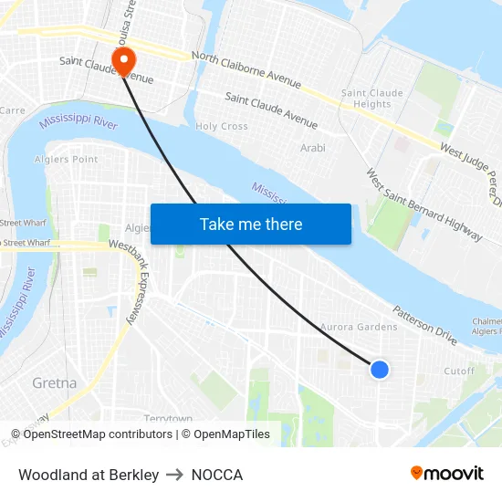 Woodland at Berkley to NOCCA map