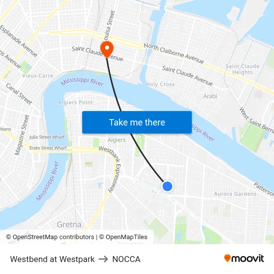 Westbend at Westpark to NOCCA map