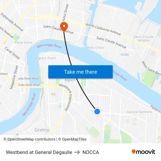 Westbend at General Degaulle to NOCCA map