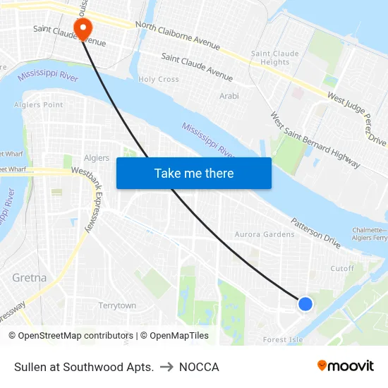 Sullen at Southwood Apts. to NOCCA map