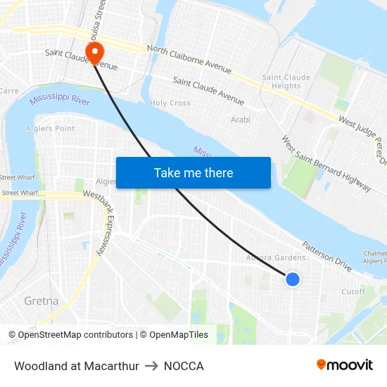 Woodland at Macarthur to NOCCA map
