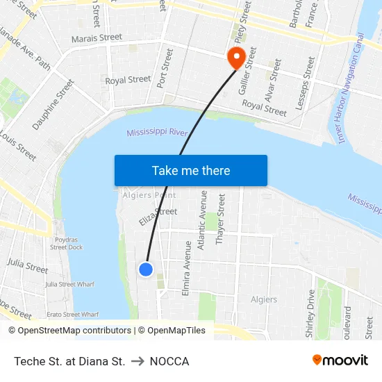 Teche St. at Diana St. to NOCCA map