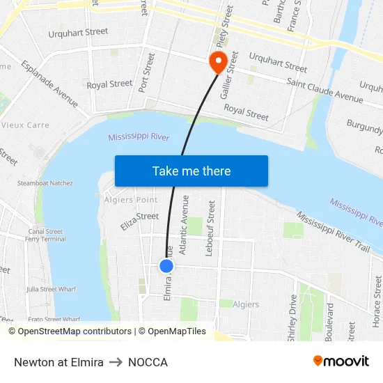 Newton at Elmira to NOCCA map