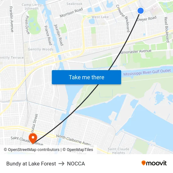 Bundy at Lake Forest to NOCCA map