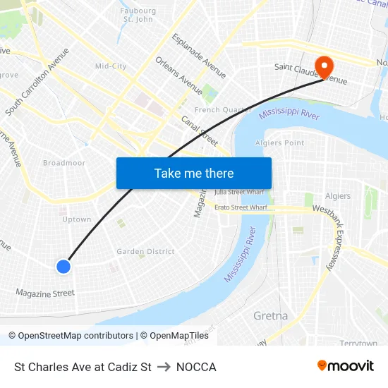 St Charles Ave at Cadiz St to NOCCA map