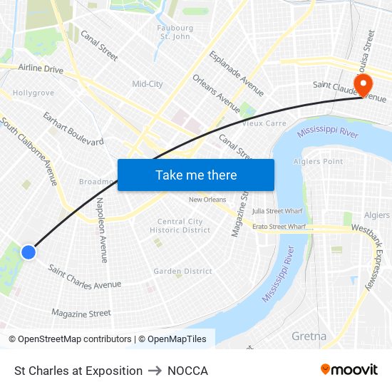 St Charles at Exposition to NOCCA map